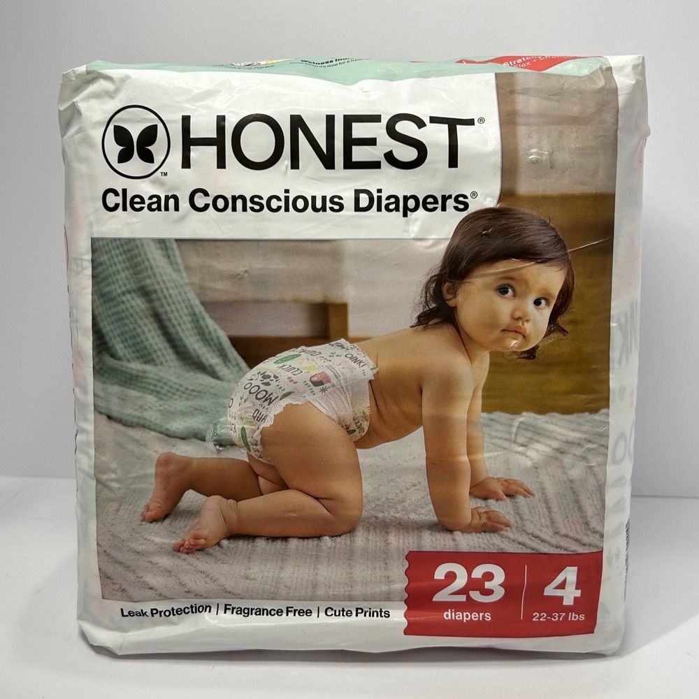 Honest Clean Conscious Diapers Size 4 23 Count Barnyard Babies Print 22-37 lbs